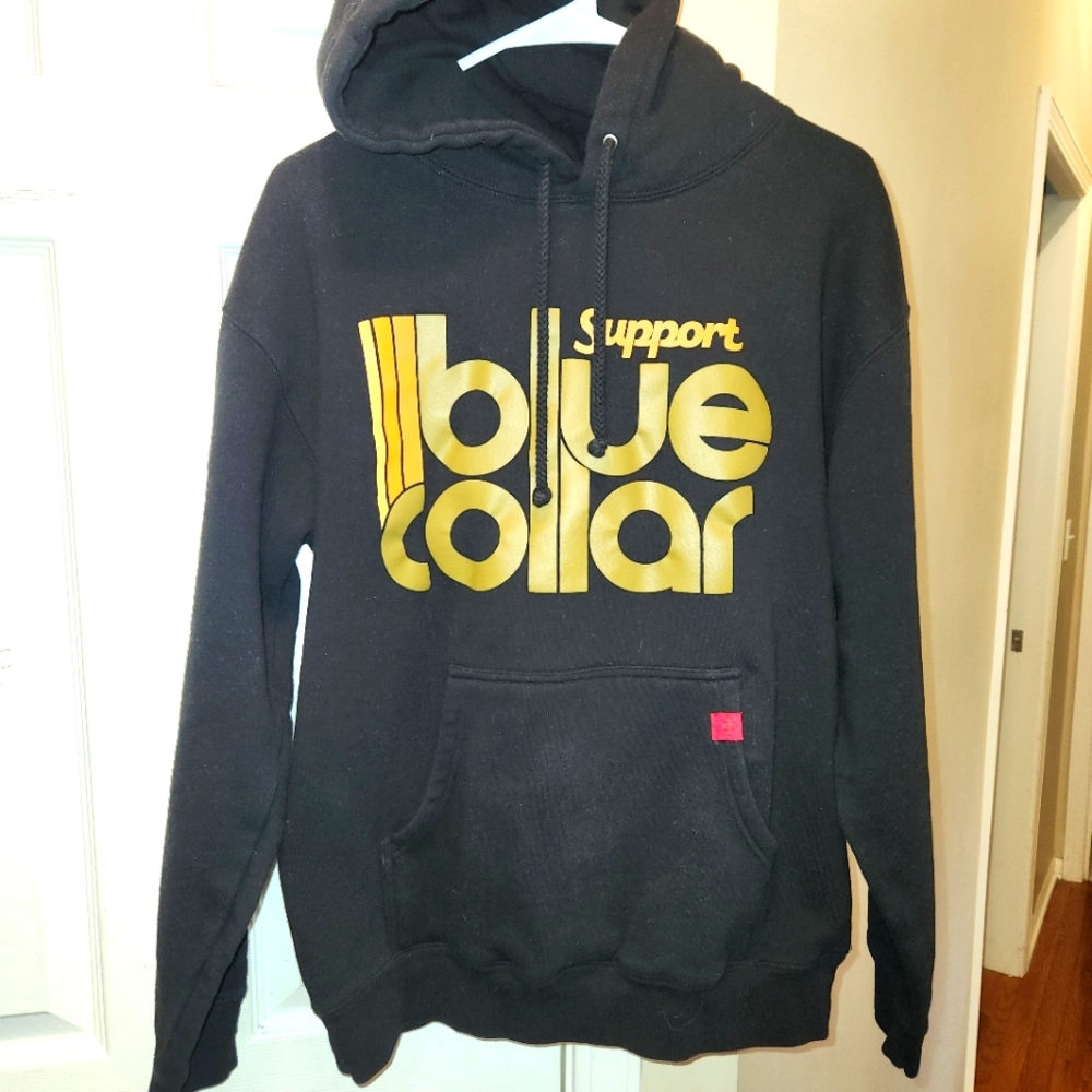 Size M Troll Co."Support Blue Collar" Graphic Hoodie
